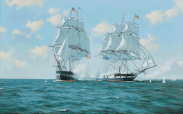 The Action Between the frigates U.S.S. 'Chesapeake' & H.M.S. 'Shannon', Boston, 1st June 1813 by James Brereton. Oil on canvas. 26 x 40 inches. Richard Joslin Fine Art.