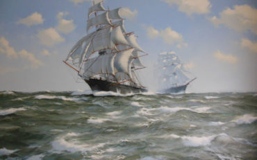 The Clipper 'Fychow' in Company by James Brereton. Oil on canvas. 30 x 40 inches. Richard Joslin Fine Art.